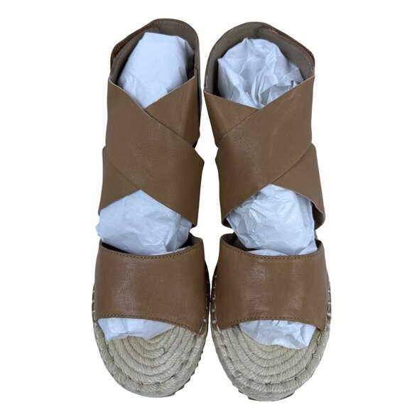 Eileen Fisher Women's Willow Tumbled Tan Leather Wedge Espadrille Sandal 8 - Picture 4 of 10